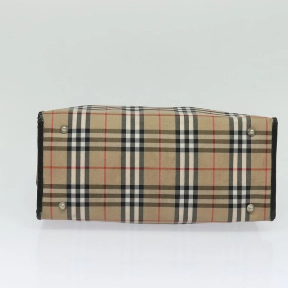 BURBERRY Nova Check Hand Bag Nylon Beige Black Silver Auth - Picture 9 of 16